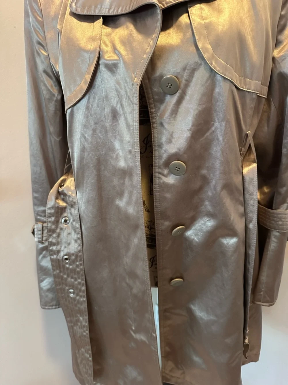 Metallic Gold Trench Coat with Belt - Picture 5 of 14